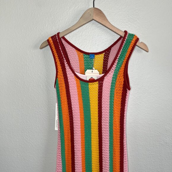 Farm Rio x Anthropologie Sleeveless Multicolor Stripe Crocet Midi Dress XS - Picture 5 of 13
